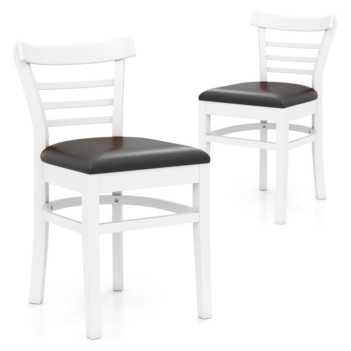 Modern Dining Chair Set of 2 with Rubber Wood Legs and Padded Seat-Black & White