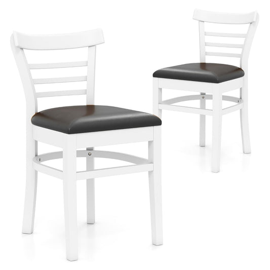 Modern Dining Chair Set of 2 with Rubber Wood Legs and Padded Seat-Black & White