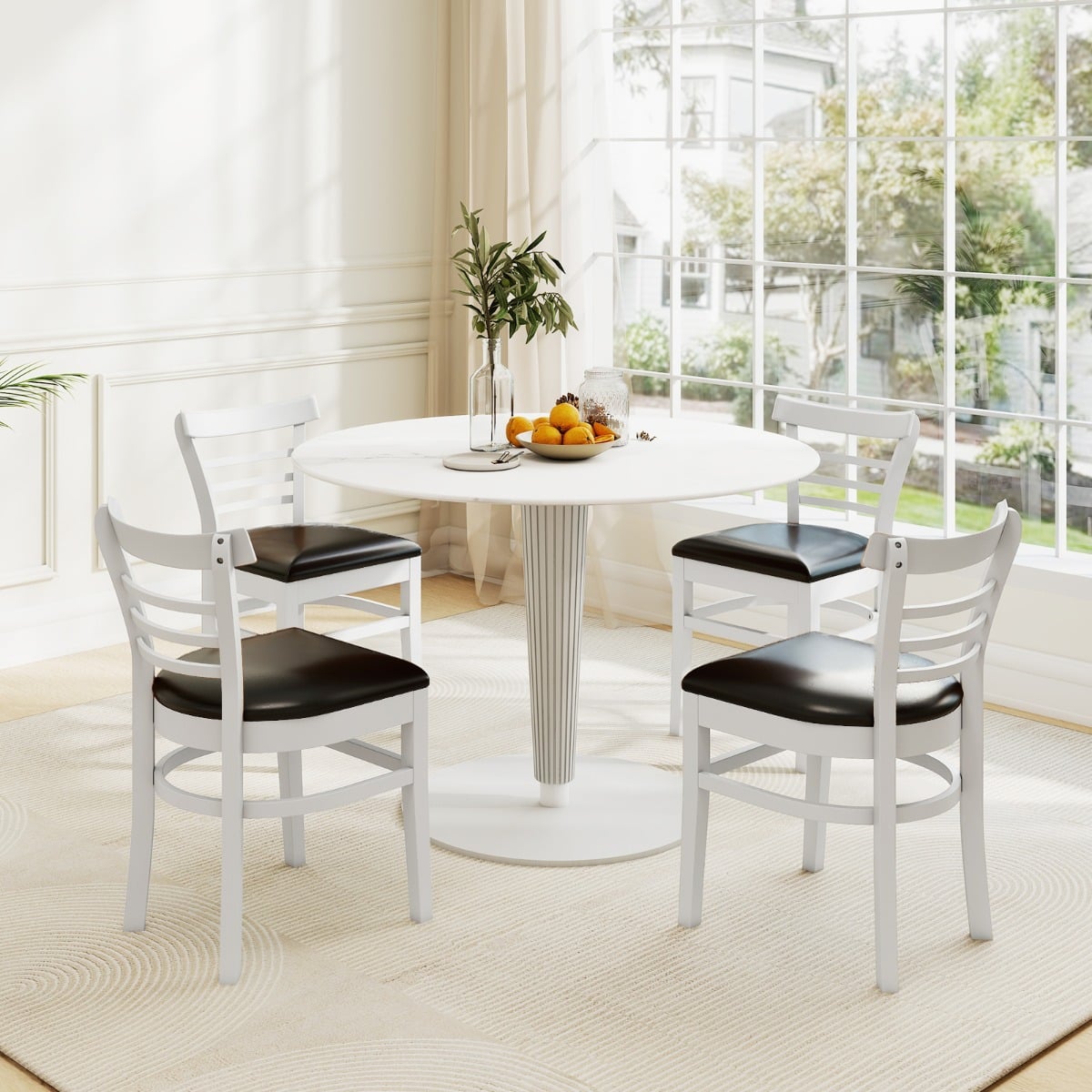 Modern Dining Chair Set of 2 with Rubber Wood Legs and Padded Seat-Black & White