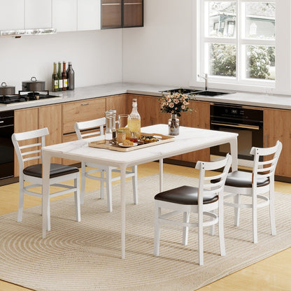 Modern Dining Chair Set of 2 with Rubber Wood Legs and Padded Seat-Black & White