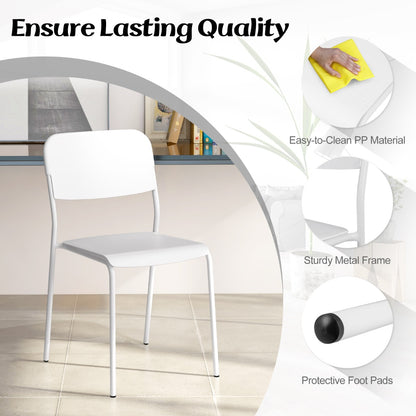 Modern Dining Chairs Set of 4 with Tilted Backrest and Sturdy Metal Legs-White