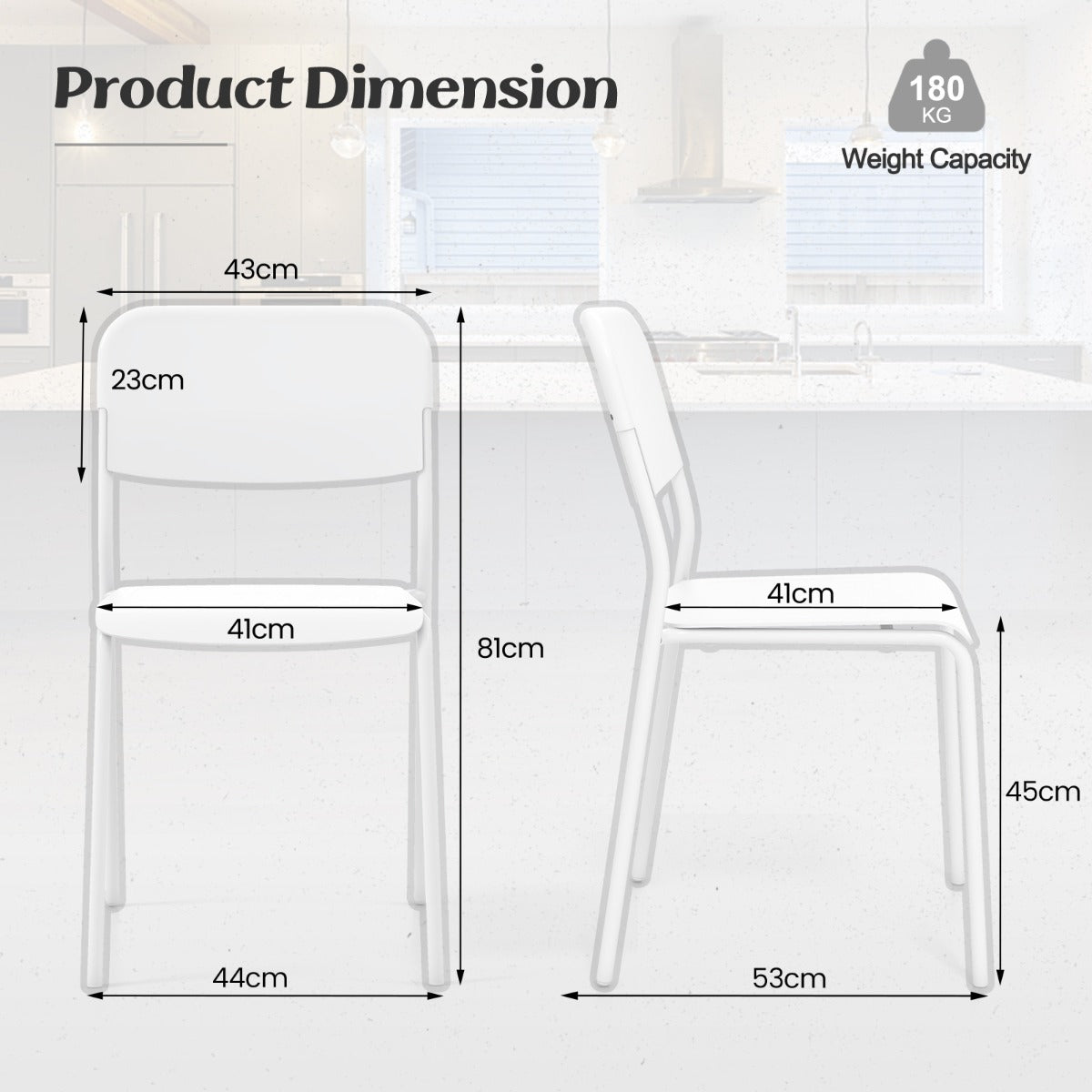 Modern Dining Chairs Set of 4 with Tilted Backrest and Sturdy Metal Legs-White