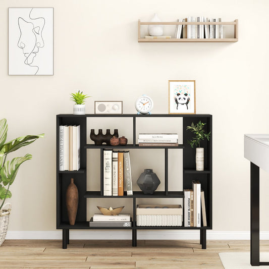 Modern Geometric Bookcase with Anti-tipping Devices-Black