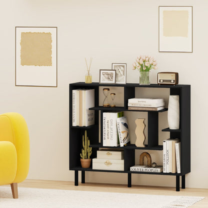 Modern Geometric Bookcase with Anti-tipping Devices-Black