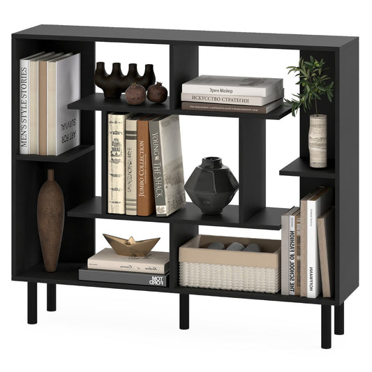 Modern Geometric Bookcase with Anti-tipping Devices-Black