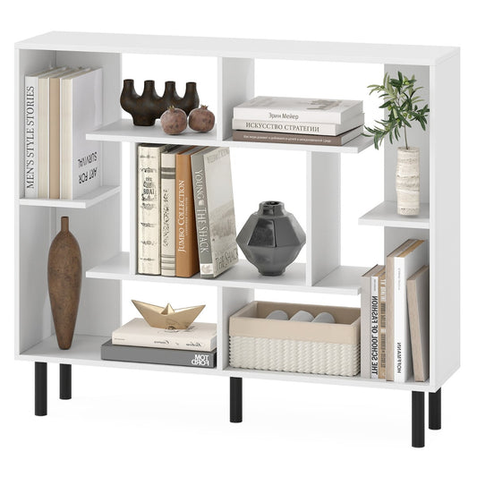 Modern Geometric Bookcase with Anti-tipping Devices-White