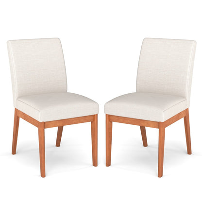 Modern Kitchen Chair Set of 2 with Rubber Wood Legs and Padded Seat-Beige