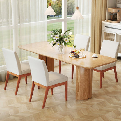 Modern Kitchen Chair Set of 2 with Rubber Wood Legs and Padded Seat-Beige