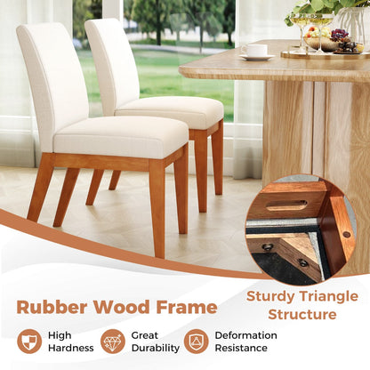 Modern Kitchen Chair Set of 2 with Rubber Wood Legs and Padded Seat-Beige