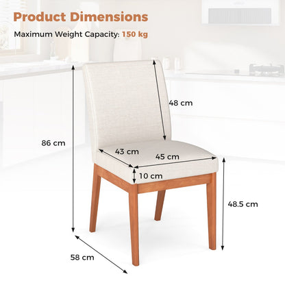 Modern Kitchen Chair Set of 2 with Rubber Wood Legs and Padded Seat-Beige