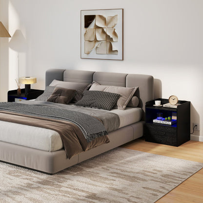Modern Nightstand with Drawer and Open Shelf for Living Room and Bedroom-Black