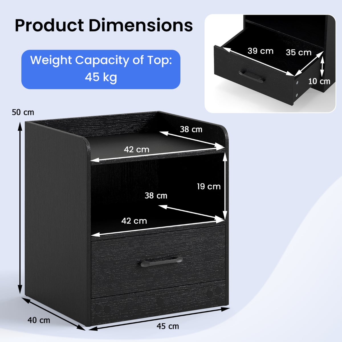 Modern Nightstand with Drawer and Open Shelf for Living Room and Bedroom-Black