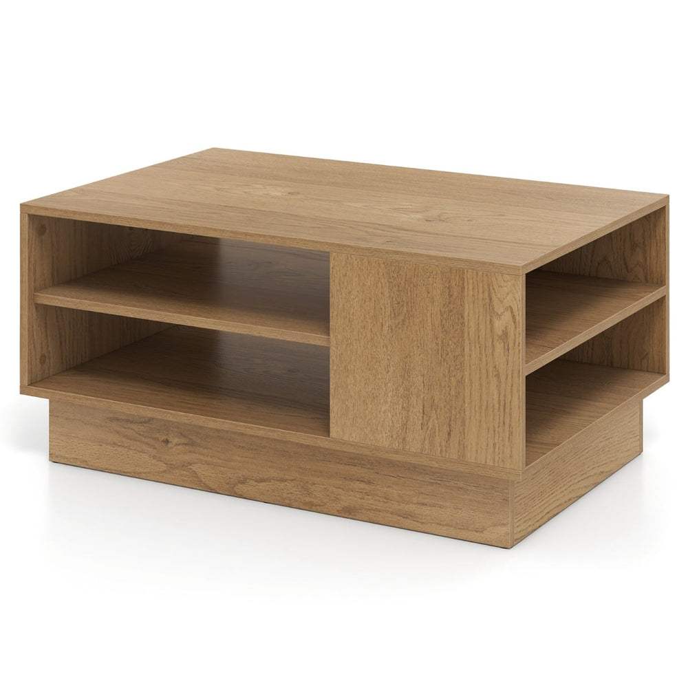 Modern Rectangle Coffee Table with 2-Tier Open Storage Shelves-Natural