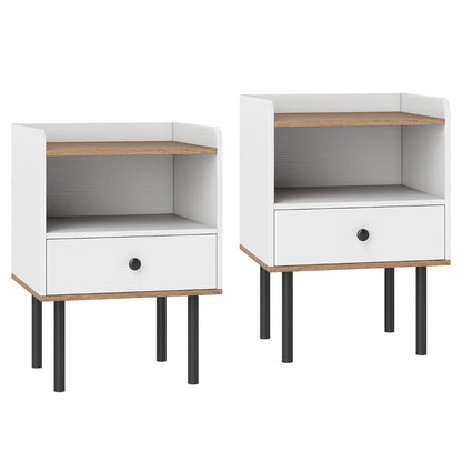 Modern Sofa Side Table with Drawer and Metal Legs for Small Spaces-White-2 Pieces