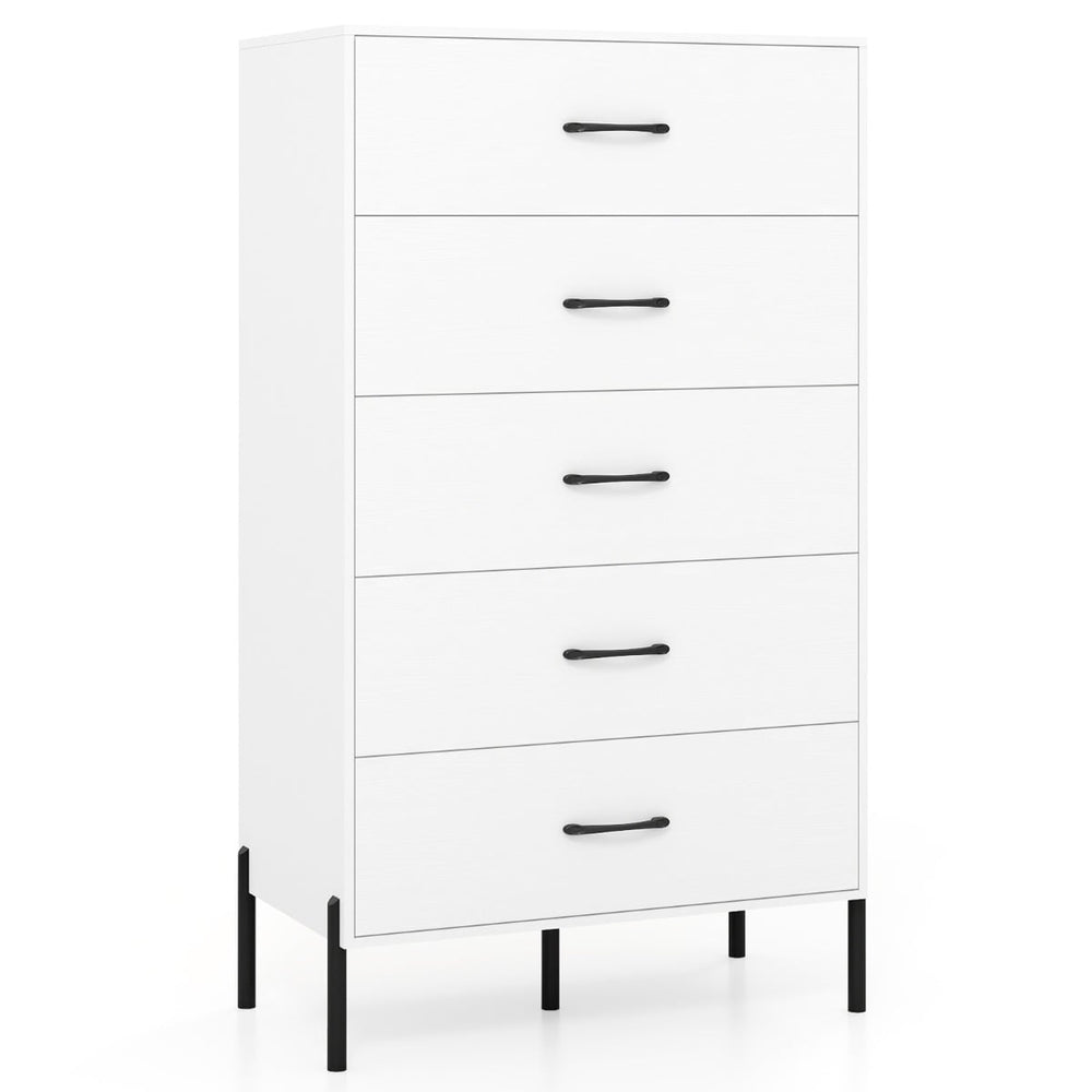 Modern Tall Chest of Drawers with Metal Legs and Handles-White
