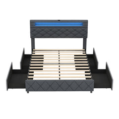 Modern Upholstered Bed Frame with Led Lights and Charging Station-Double Size