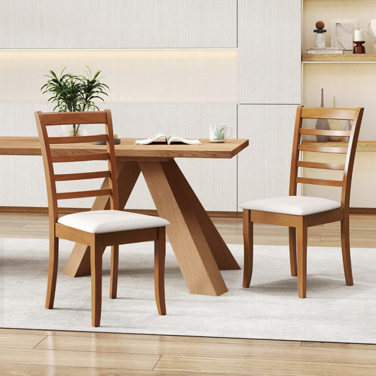 Modern Upholstered Kitchen Chair Set of 2 with Rubber Wood Legs-Beige