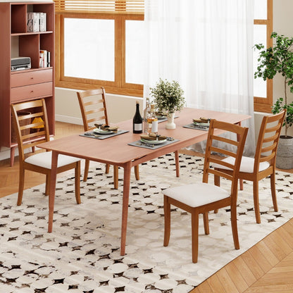 Modern Upholstered Kitchen Chair Set of 2 with Rubber Wood Legs-Beige