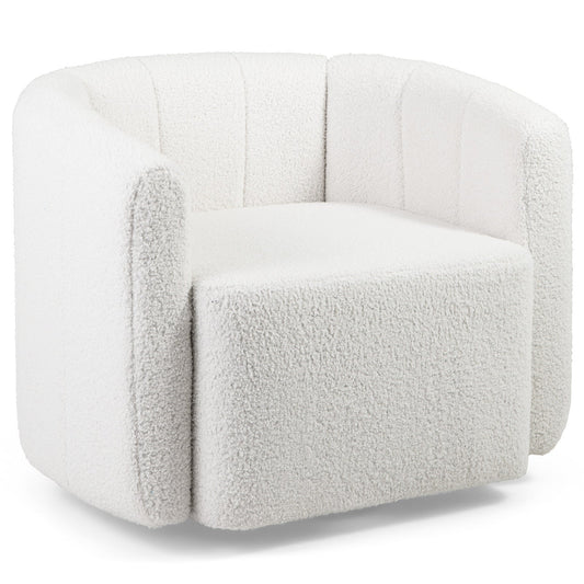 Upholstered Swivel Barrel Chair with Backrest and Armrests-White
