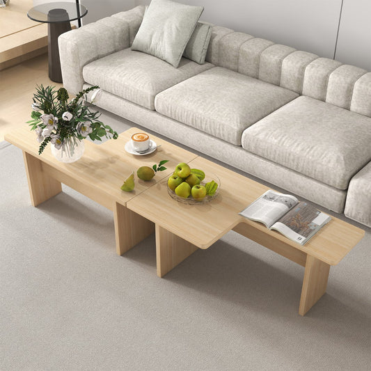 Modular Coffee Table Set of 2 L Shaped Center Tables for Small Space-Oak