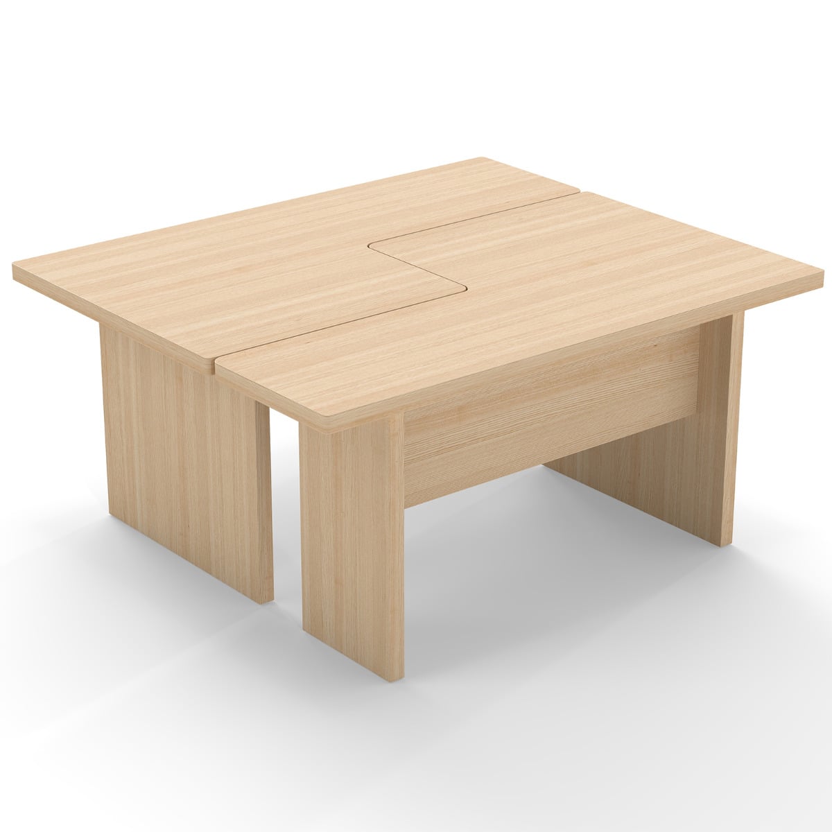 Modular Coffee Table Set of 2 L Shaped Center Tables for Small Space-Oak