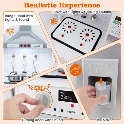 Kids Kitchen Playset with Refrigerator and Washing Machine-Grey