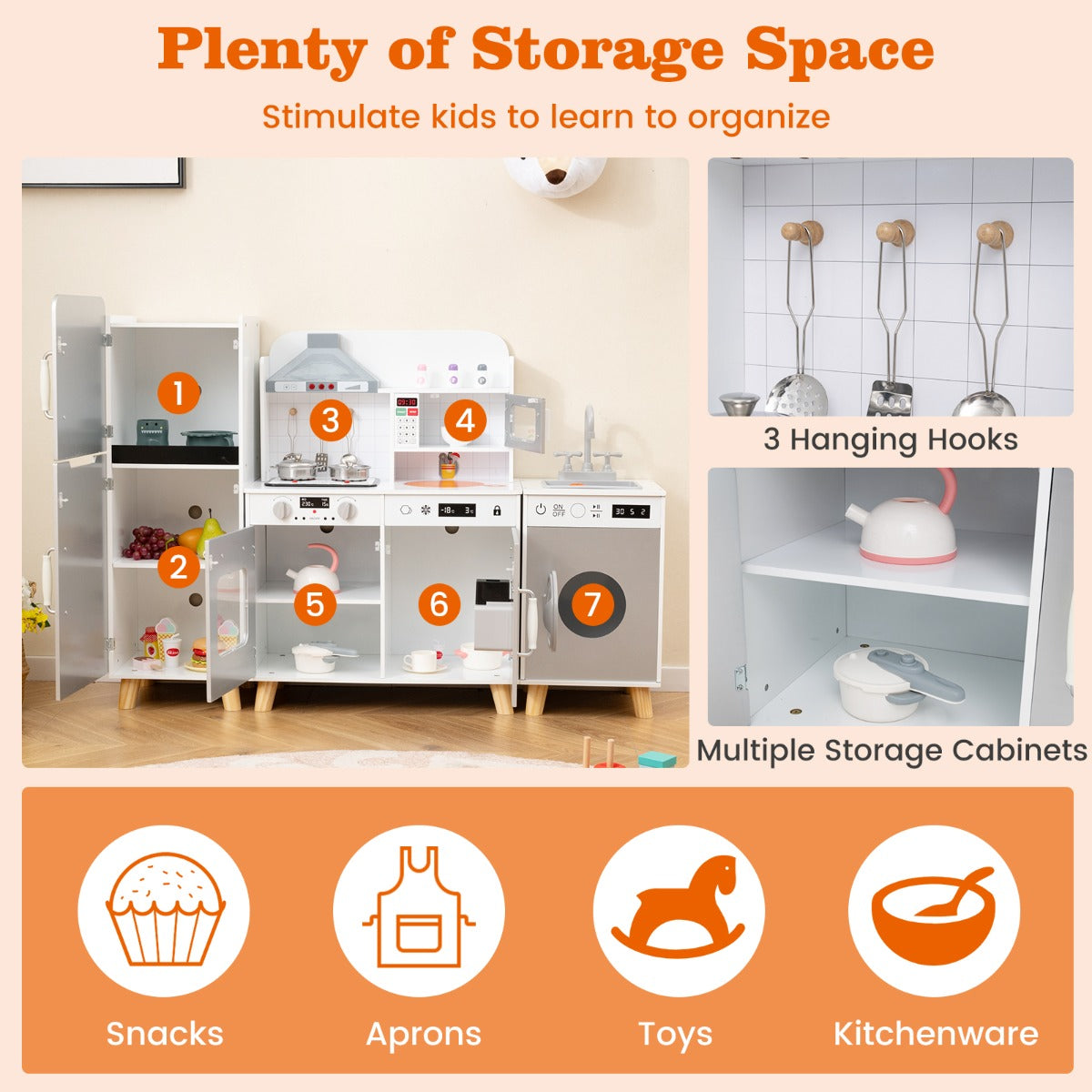 Kids Kitchen Playset with Refrigerator and Washing Machine-Grey