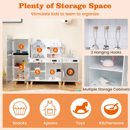 Kids Kitchen Playset with Refrigerator and Washing Machine-Grey