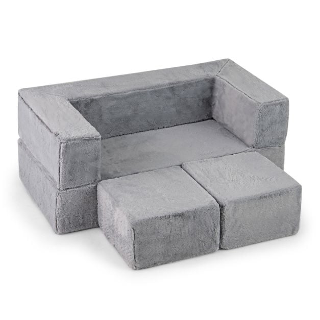 Kids Convertible Foam Modular Sofa, Soft Kids Sofa Set for Small Playrooms Grey