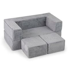 Kids Convertible Foam Modular Sofa, Soft Kids Sofa Set for Small Playrooms Grey