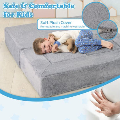 Kids Convertible Foam Modular Sofa, Soft Kids Sofa Set for Small Playrooms Grey