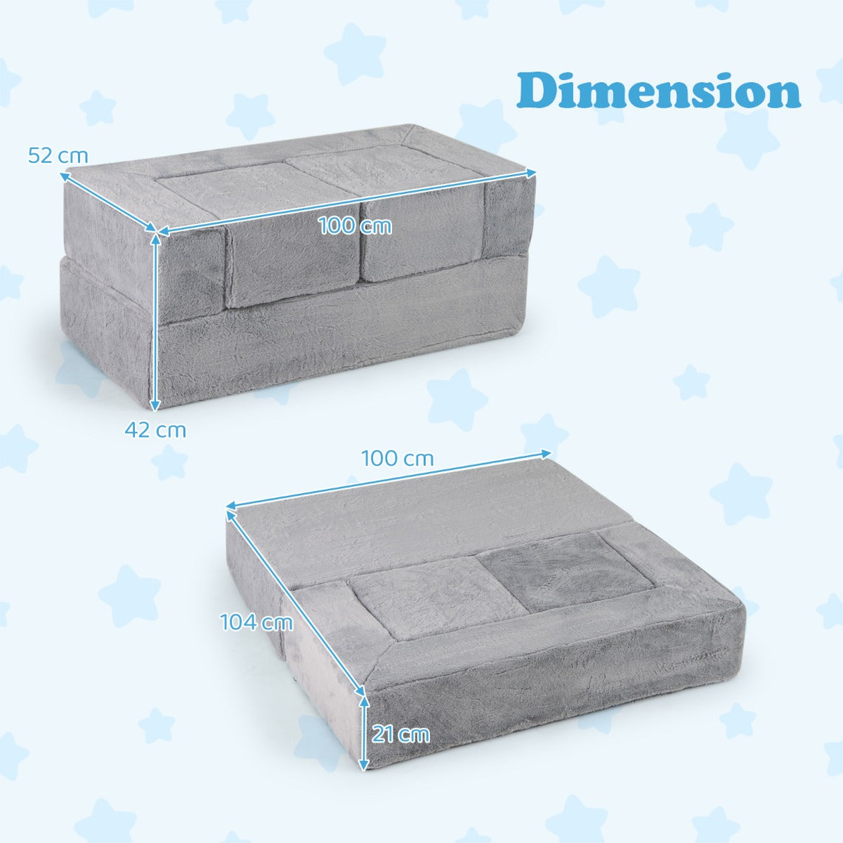 Modular Kids Sofa Childrens Fold Out Couch High Chair with Armrests-Grey