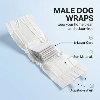 PawHut Dog Diapers Super Absorbent Leak-Proof Dog Nappies for Male Dogs Size M 45-64 cm Waist