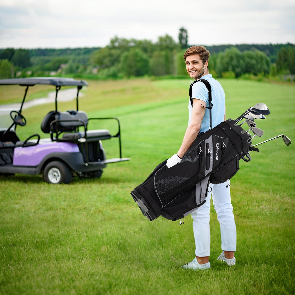 Golf Cart Bag Molded Lock Top Golf Bag with 14-Way Full Length Dividers-Black & Grey