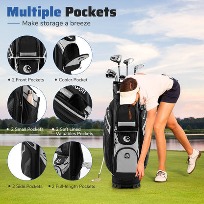 Golf Cart Bag Molded Lock Top Golf Bag with 14-Way Full Length Dividers-Black & Grey