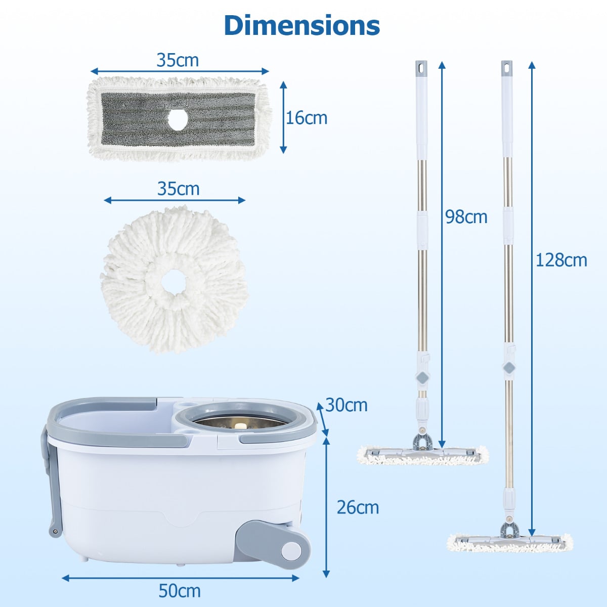 Mop and Bucket Set Hands-Free Washing with Dual Tank Design-Blue