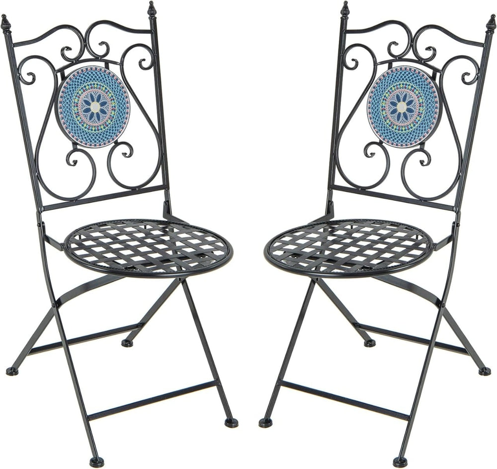 Mosaic Chairs for Patio Set of 2 Metal Folding Chairs with Decorative Backrest