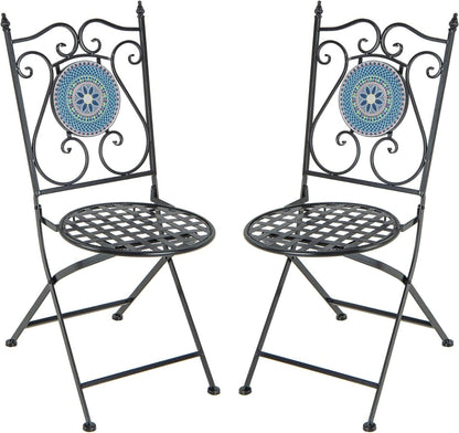 Mosaic Chairs for Patio Set of 2 Metal Folding Chairs with Decorative Backrest