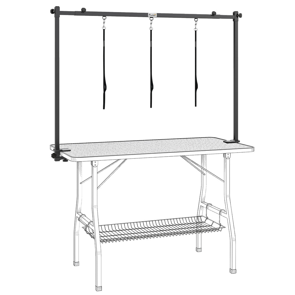 PawHut Dog Grooming Arm Adjustable H-Shape Dog Grooming Table Arm with Clamp and 3 Nooses Black