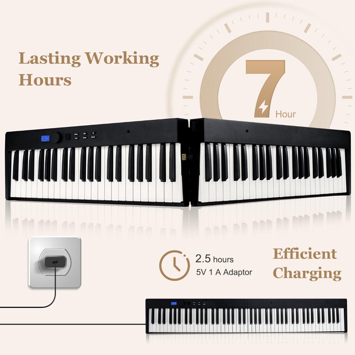 88-Key Foldable Full-Size Semi-Weighted Digital Piano Keyboard with MIDI-Black