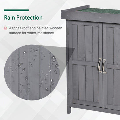 Outsunny Small Shed, Wooden Garden Shed with Openable Hinged Roof and Removable Shelf, Outdoor Tool Storage Cabinet Chest with Double Doors, 74 x 43 x 88 cm, Grey