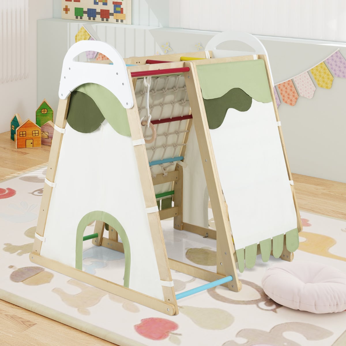 Multi-functional Kid's Climbing Toy with Slide and Climbing Net-Colourful