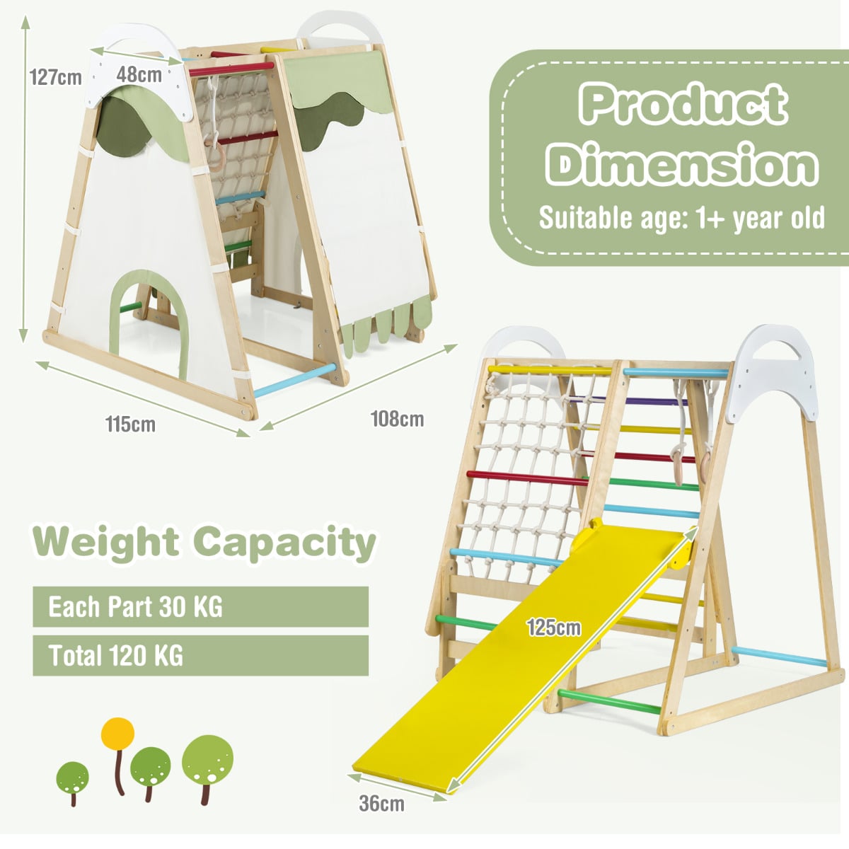 Multi-functional Kid's Climbing Toy with Slide and Climbing Net-Colourful