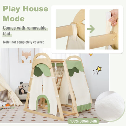 Multi-functional Kid's Climbing Toy with Slide and Climbing Net-Natural