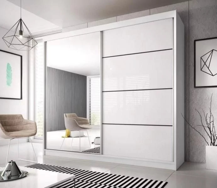 Malta-35 Sliding Mirror Door Wardrobe 233cm - White