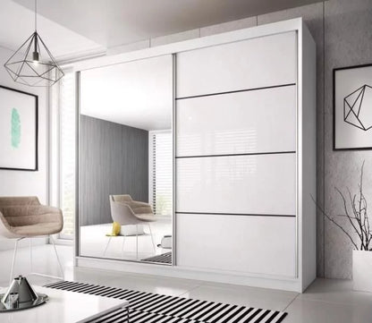 Malta-35 Sliding Mirror Door Wardrobe 233cm - White