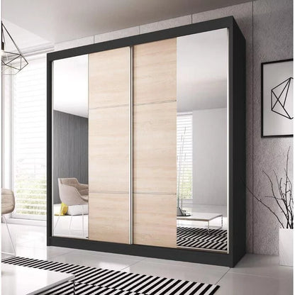 Malta-36 Sliding Mirror Door Wardrobe 203cm - Black Matt