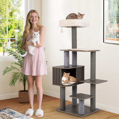Multi-level Cat Tree for Indoor Cat with Cushion Top Perch-Grey