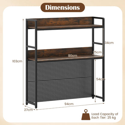 Multipurpose 2-Tier Desk Hutch with Pegboard for Home Office-Rustic Brown