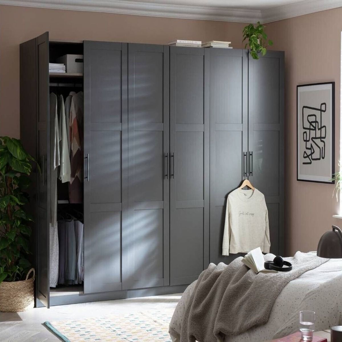 Contemporary 6 Door Closet - Charcoal